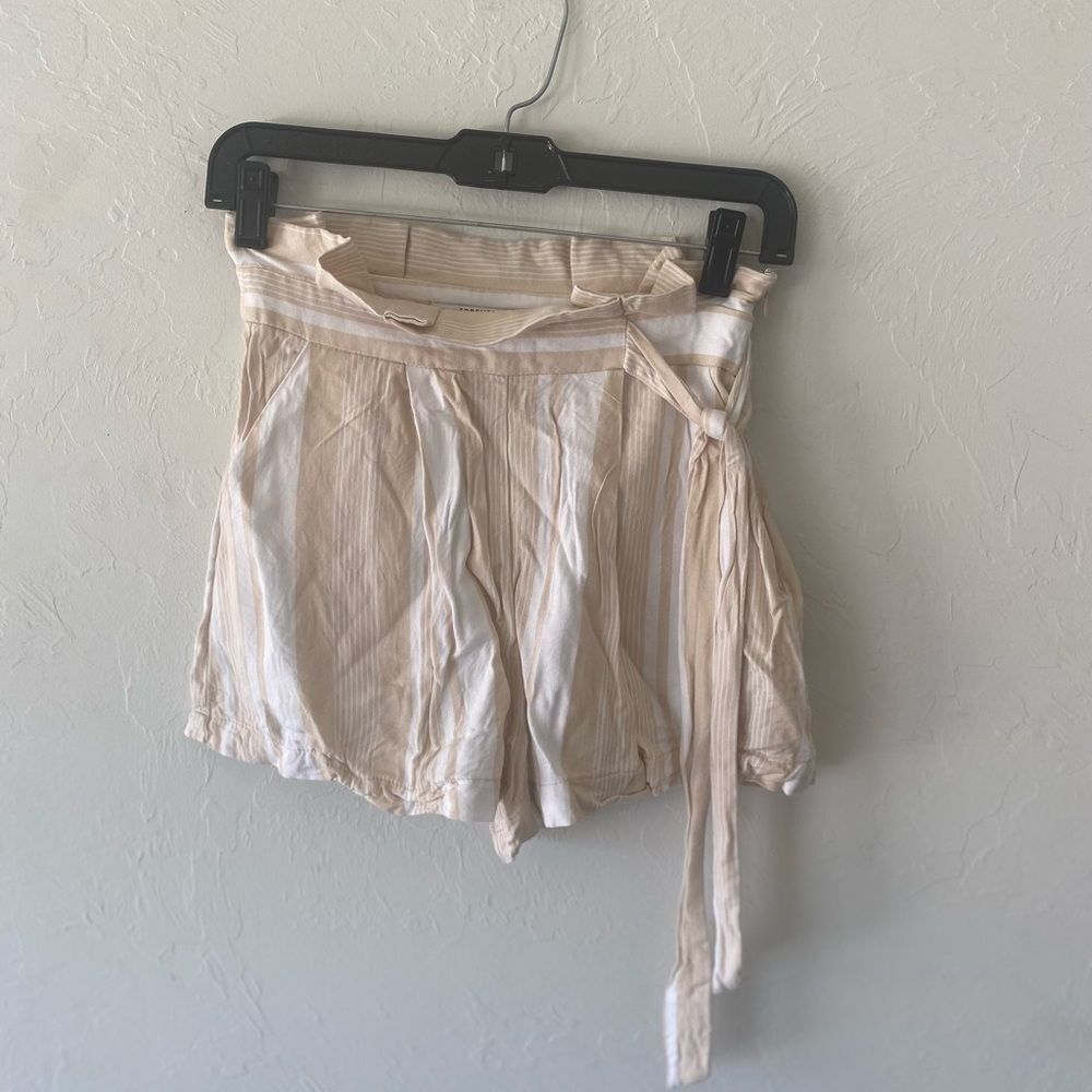 Forever 21 tan white strap short short with tie belt